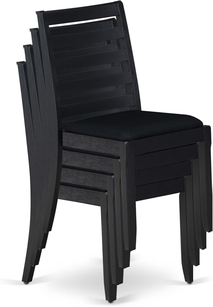 East West Furniture LGX19-BLK-24 -9 Piece Dining Set Includes a Rectangular Kitchen Table with Black Tabletop and 8 Stackable Polyester Fabric Chairs, Black