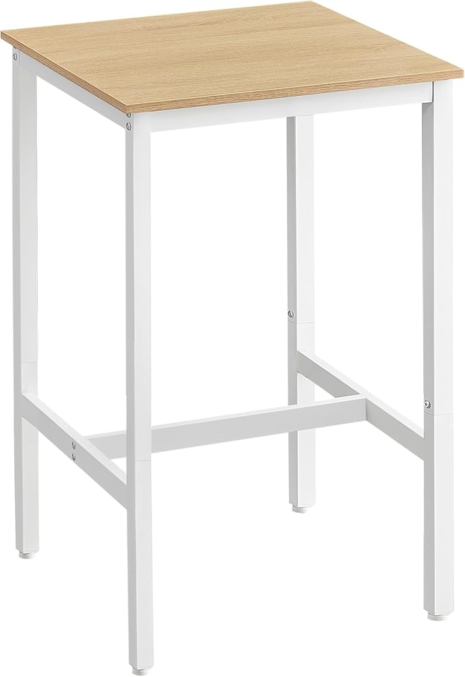 VASAGLE Bar Table, Small Kitchen Dining Table, High Top Pub Table, Height Cocktail Table for Living Room Party, Sturdy Metal Frame, 23.6 x 23.6 x 36.2 Inches for Narrow Spaces, Oak Beige and White