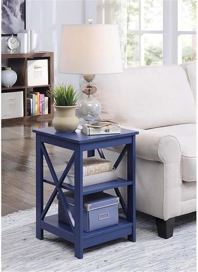 Convenience Concepts Oxford End Table 15.75" - Modern Living Room Table with Storage Shelves, Transitional Nightstand Side Table for Home Decor and Display, Cobalt Blue