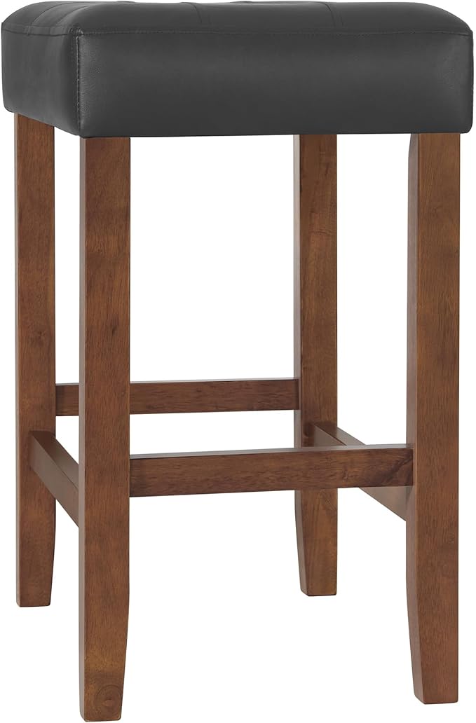 Alaterre Furniture Madison 25-Inch Bar Stool with Faux Leather Seat - Counter Height Stool for Kitchen Island or Bar - Backless Barstools (Walnut/Black)
