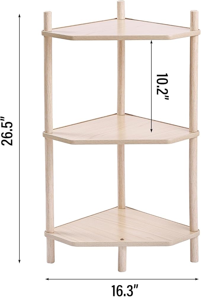 LITA Modern Wood Side Table, Triangular Accent End Table Plant Night Stand with Magazine Storage for Bedroom, Living Room, Bathroom, Natural, 3- Tier
