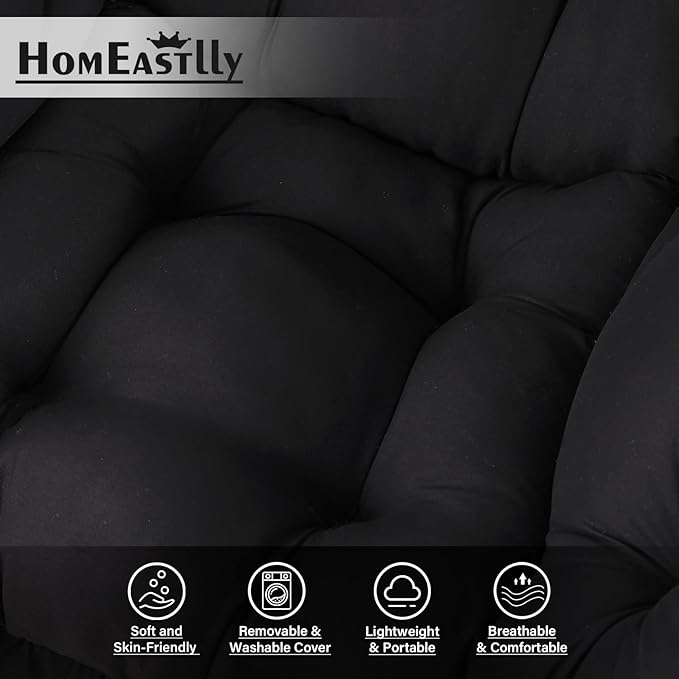 Lazy Chair with Ottoman, Large Modern Lounge Accent Chair with Armrests and Footrest, Reading Armchair with Ottoman, Leisure Sofa Chair for Living Room, Bedroom, Dorm Room, Office（Black）