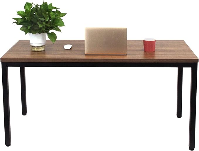 BIBOC 24X55 inches Computer Desk/Dining Table, Office Desk, Composite Wood Board Sturdy Writing Workstation for Home Office Walnut and Black Legs