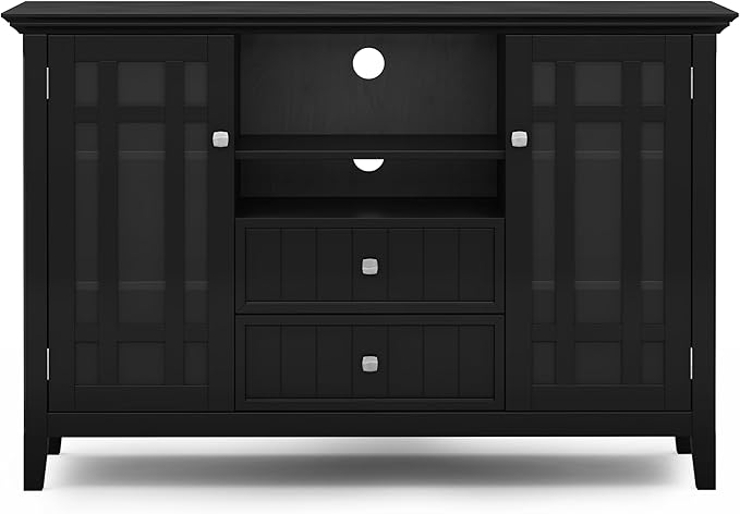 SIMPLIHOME Bedford Solid Wood 53 inch Wide Transitional TV Media Stand in Black for TVs up to 60 inches for The Living Room and Entertainment Center