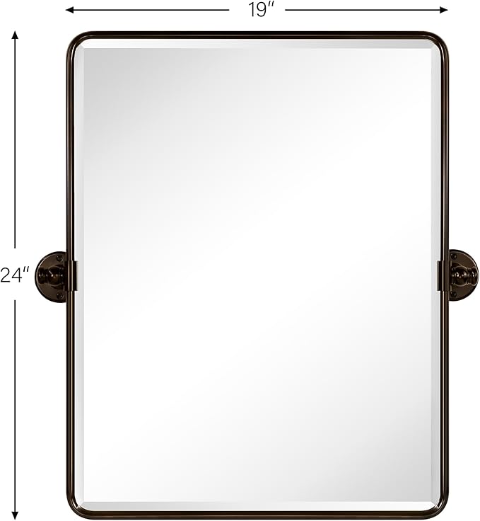 TEHOME 20x24'' Oil Rubbed Bronze Pivot Bathroom Vanity Mirror 24x20'' Metal Framed Dark Bronze Rectangle Tilting Beveled Vanity Mirrors for Wall