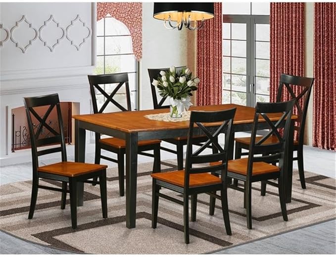 East West Furniture NIQU7-BCH-W 7 Piece Dining Room Table Set Consist of a Rectangle Kitchen Table with Butterfly Leaf and 6 Dining Chairs, 36x66 Inch, Black & Cherry