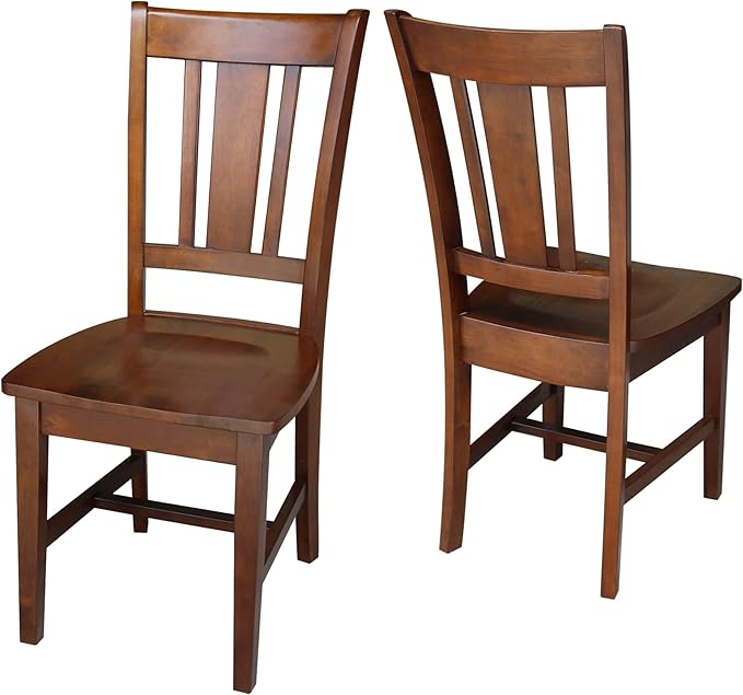 IC International Concepts, Set of Two San Remo SplatBack Dining Chairs, Espresso, 225lbs wt capacity, Solid Real Wood, Sturdy Parawood, Espresso