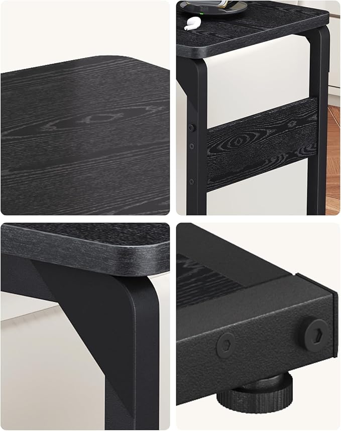 Narrow C-Shaped End Table, Small Side Table for Couch, Sofa TV Tray Table for Living Room, Bedroom, Bedside ET-YB-BK1