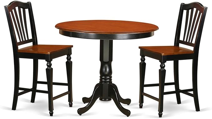 East West Furniture TRCH3-BLK-W 3 Piece Counter Height Dining Table Set Contains a Round Wooden Table and 2 Kitchen Dining Chairs, 42x42 Inch, Black & Cherry