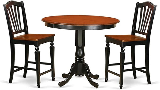 East West Furniture TRCH3-BLK-W 3 Piece Counter Height Dining Table Set Contains a Round Wooden Table and 2 Kitchen Dining Chairs, 42x42 Inch, Black & Cherry