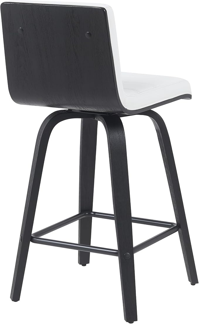 Vienna Modern Counter Height Swivel Bar Stool with Snow White Faux Leather Seat and Black Brushed Wood Frame Set of 3