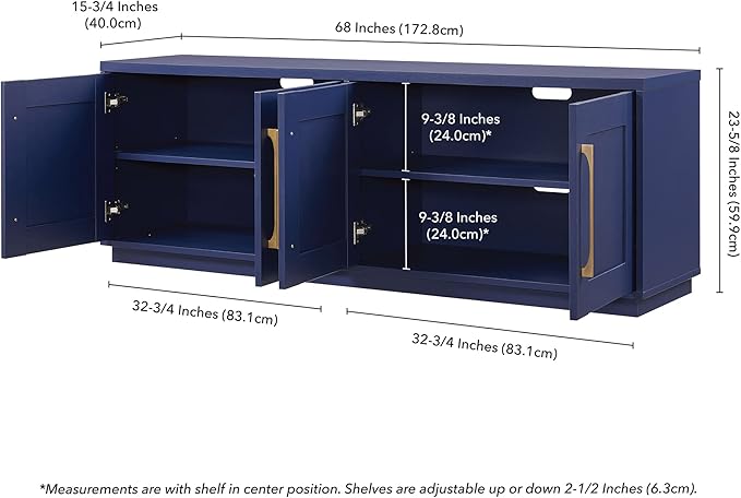 Henn&Hart Tillman TV Stand, 68" Wide, Blue