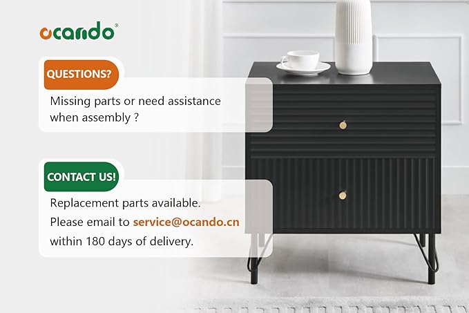 OCANDO Black Night Stand 19" Bedroom Bedside Table, Mid Century Modern Small Nightstand with 1 Fluted Drawer and Storage Shelf, Living Room Slim Sofa Couch Side End Tables Gold Handle