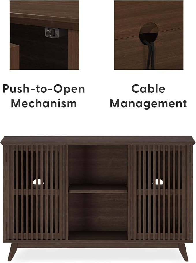 Plank+Beam Mid-Century Modern Wood TV Stand, Solid Wood Entertainment Console with Storage, 49" L x 16" W x 30" H, Walnut