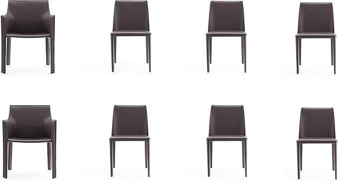Manhattan Comfort Paris 8-Piece Leather Dining Chair and Armchair Set, Upholstered in Luxurious Saddle Material, Metal Frame, Ideal for Industrial and Coastal Homes, No Assembly, Grey