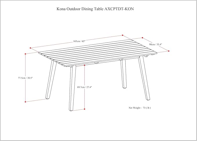 SIMPLIHOME Kona SOLID ACACIA WOOD 65 inch Wide Rectangle Contemporary Outdoor Dining Table in Light Teak for the Dining Room