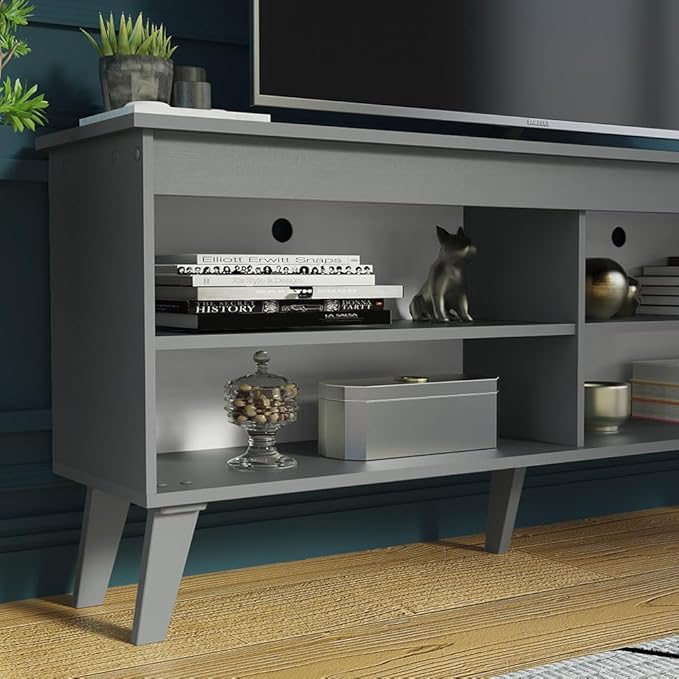 Madesa Compact TV Stand Cabinet with 4 Shelves and Cable Management for 50, 55 Inch TV Media Storage Unit Living Room and Bedroom Modern Wooden Television Media Console - Grey