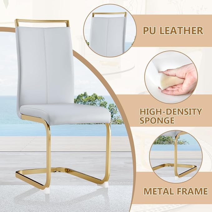 Dining Chairs Set of 2, Faux Leather Dining Chairs with Plated Chrome Metal Frame, Modern Kitchen Chairs Set with Padded Seat High Back for Dining Room, Kitchen Room, Living Room.
