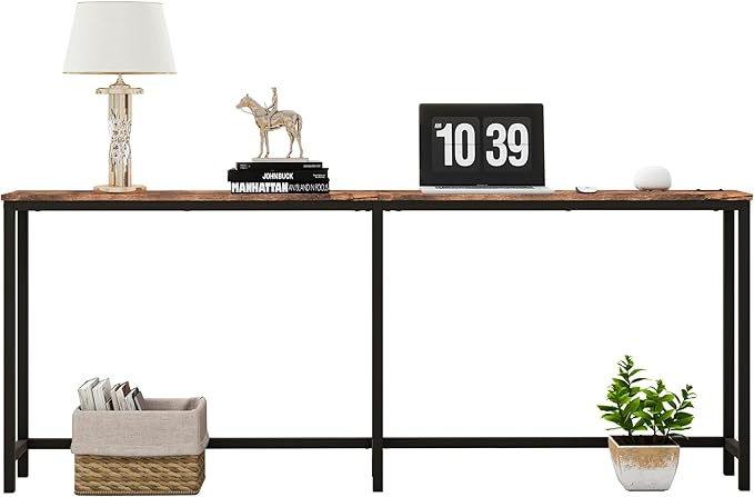 HOMERECOMMEND 70.8 Inch Console Table with USB Ports, Sofa Table with Charging Station, Narrow Entryway Table, Skinny Hallway Table,Rustic Brown