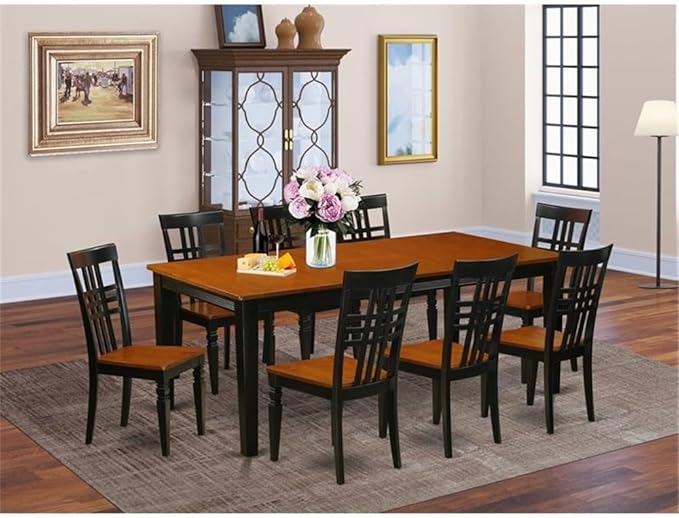 East West Furniture QULG9-BCH-W 9 Piece Dining Table Set Includes a Rectangle Dining Room Table with Butterfly Leaf and 8 Wood Seat Chairs, 40x78 Inch, Black & Cherry
