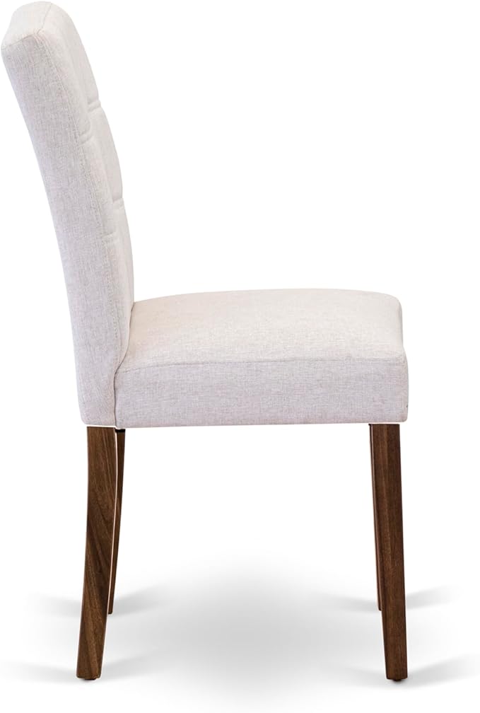 East West Furniture DLAS3-AWA-08 3 Piece Dinner Table Set Includes A Mid Century Modern Table and 2 Mist Beige Polyester Fabric Dinning Chairs, Antique Walnut