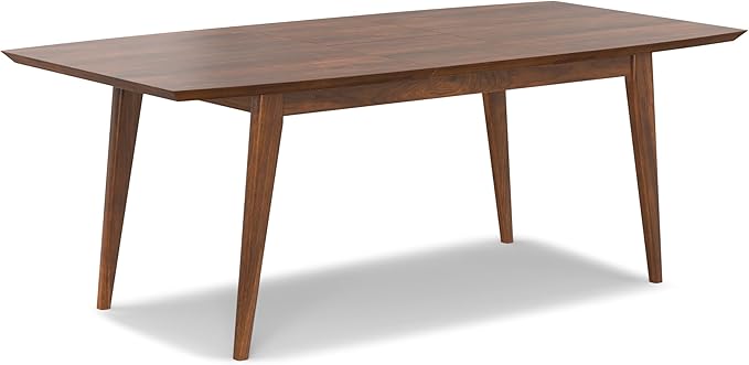 SIMPLIHOME Draper Extendable Dining Table, Solid Wood Walnut Veneer in Walnut, 66-84 x 40 inches, Mid-Century Modern-Style Rectangular Expandable Kitchen Table with Butterfly Leaf for 6+ People