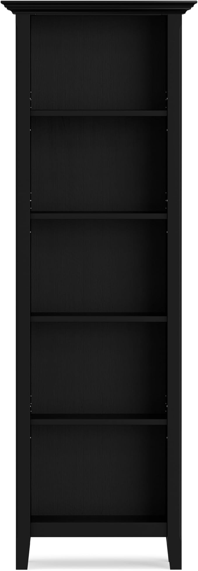 SIMPLIHOME Amherst Bookcase - 70 inch Tall 5-Shelf Solid Wood Bookshelf in Black, Transitional Storage for Living Room, Study Room or Office with Adjustable Shelves and Tapered Legs