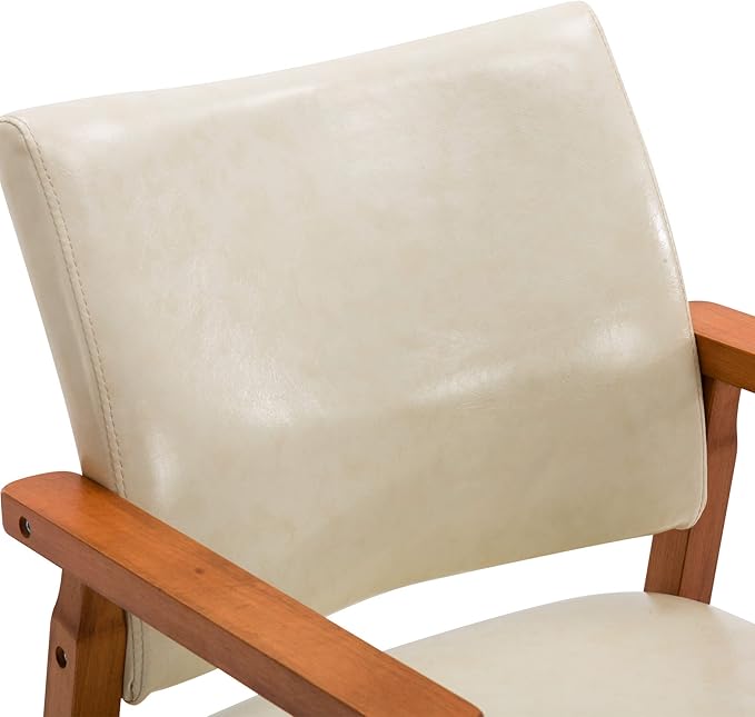 NOB Mid-Century Dining Side Chair with Faux Leather Seat in Beige, handrail Chair