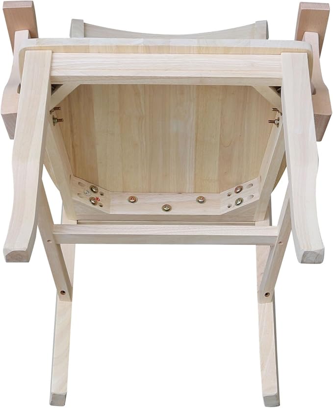 Solid Wood Double X-Back Dining Chair with Arms in Unfinished Parawood, Classic Kitchen/Dining Furniture, Stainable & Paintable, 23.6" W x 22" D x 41.3" H, Wide Arm Width, Traditional & Durable