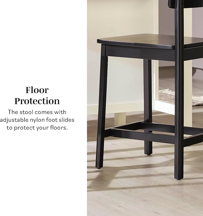 Walker Edison 2-Piece Minimalist Solid Wood Counter Stool, Set of 2, Black