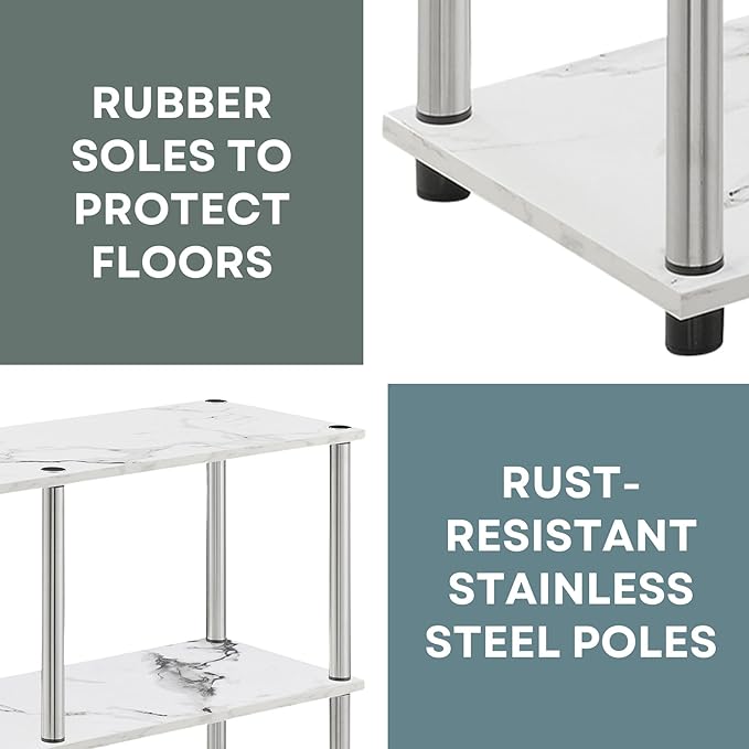 Convenience Concepts Designs2Go No Tools 3 Tier Wide Console Table 42" - Modern Accent with Shelves for TV Media Center, Office Desk Extension, Entryway Display, & Home Storage, White Faux Marble