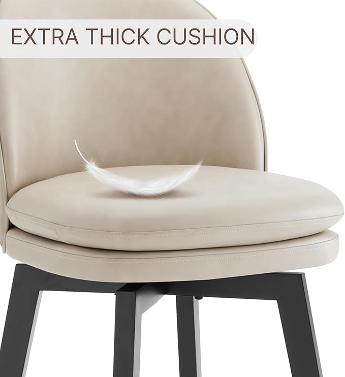 Counter Height Barstools 26 inch Upholstered Swivel Bar Stools with Back and Wood Legs for Kitchen Island,Set of 1,Beige PU Leather-Armless