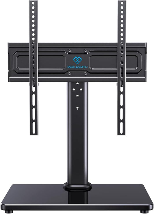 PERLESMITH Universal Swivel TV Stand for 24-60 inch TVs up to 99 lbs, 8 Height Adjustable Table Top TV Stand, TV Base Stand with Tempered Glass Base, Max VESA 400x400mm, PSTVS33