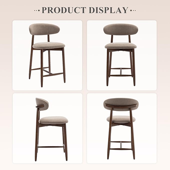 COLAMY Counter Height Bar Stools Set of 6, Kitchen Bar Stools with Back, Mid Century Modern Upholstered, with Wood Legs for Kitchen Island Dining Room, Camel