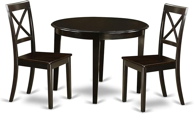 East West Furniture BOST3-CAP-W 3 Piece Modern Dining Table Set Contains a Round Kitchen Table and 2 Dining Chairs, 42x42 Inch, Cappuccino