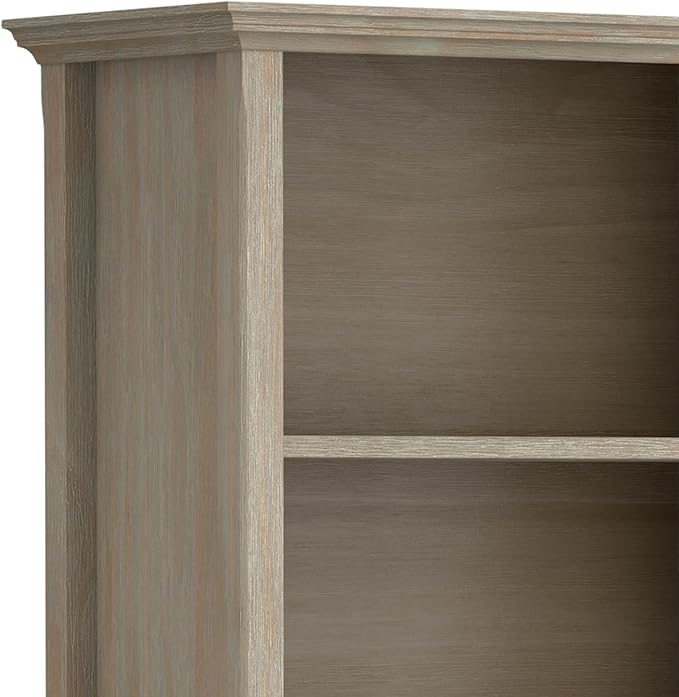 SIMPLIHOME Amherst Bookcase - 70 inch Tall 5-Shelf Solid Wood Bookshelf in Distressed Grey, Transitional Storage for Living Room, Study Room or Office with Adjustable Shelves and Tapered Legs