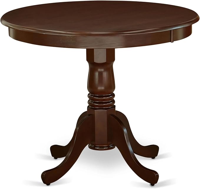 East West Furniture AMIP3-MAH-C 3 Piece Kitchen Table & Chairs Set Contains a Round Dining Room Table with Pedestal and 2 Linen Fabric Upholstered Chairs, 36x36 Inch, Mahogany