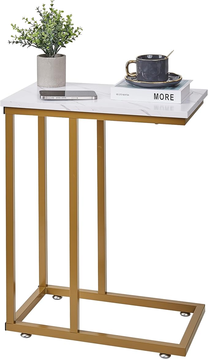 VECELO C Shaped End Side Table for Sofa Couch and Bed Snack TV Tray for Living Room Bedroom, 1 Set, Gold