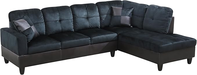 NicBex Sectional Couch 3 Pieces Sofa Set with Left Chaise Lint PVC L Shaped Cloud Couch for Living Room Furniture Sets with Storage Ottoman, Modular Sofa for Living Room & Apartment, Dark Blue+Brown