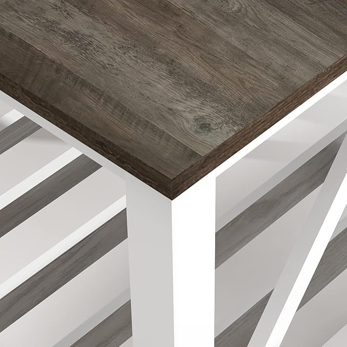 Farmhouse Coffee Table, White OakCoffee Table for Living Room, 2-Tier Rectangular Wooden Centre Cocktail Table with Slats Shelf Storage and V-Shaped Frame Modern Coffee Table Dark Oak