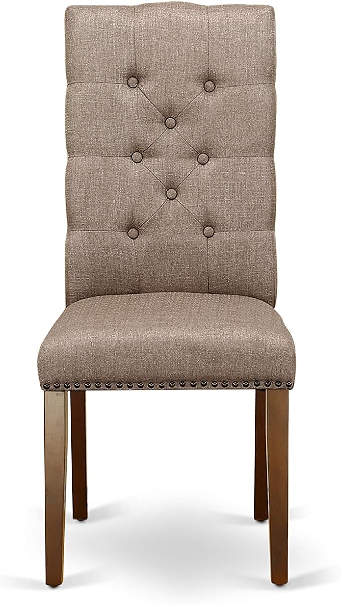 East West Furniture CAEL7-MAH-16 7 Piece Dining Room Table Set Consist of a Rectangle Wooden Table and 6 Dark Khaki Linen Fabric Upholstered Parson Chairs, 36x60 Inch, Mahogany