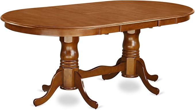 East West Furniture PLPO5-SBR-C 5 Piece Kitchen Table Set for 4 Includes an Oval Dining Room Table with Butterfly Leaf and 4 Linen Fabric Upholstered Chairs, 42x78 Inch, Saddle Brown