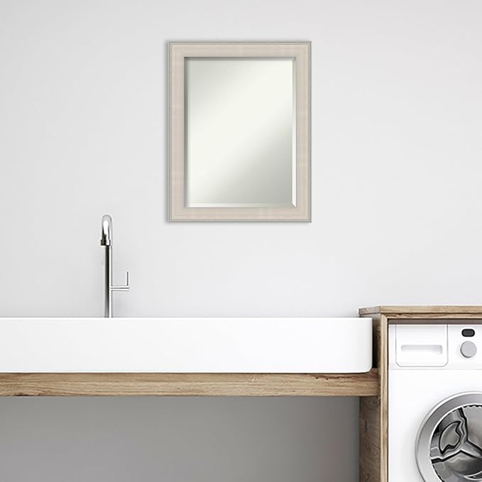 Amanti Art White Bathroom Mirror for Over Sink, 29x23 Cottage White Silver Rectangle Vanity Mirror, Medium Coastal Wood Frame, Hangs Horizonally and Vertically, Bathroom Wall Decor, Beveled Edge
