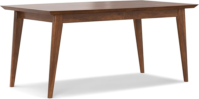 SIMPLIHOME Draper Extendable Dining Table, Solid Wood Walnut Veneer in Walnut, 66-84 x 40 inches, Mid-Century Modern-Style Rectangular Expandable Kitchen Table with Butterfly Leaf for 6+ People
