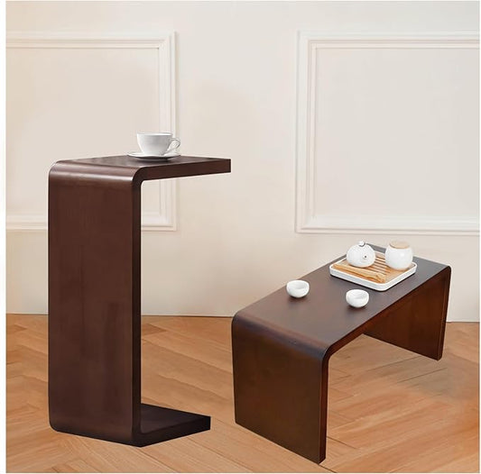C Shaped End Table, Solid Wood C Side Table for Couch Sofa and Bed, Sofa Tables That Slide Under for Space Saving, Small Snack C Tables for Living Room Bedroom (H 27.2″ - Brown, 2)