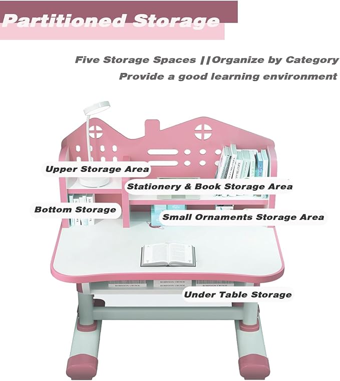 Kids' Table Chair Sets, Kids' Desks Chair, Children Study Desk Writing Table Computer Workstation With Large Storage Drawer And Bookshelf, Height Adjustable Kids Bedroom Furniture ( Color : Pink )