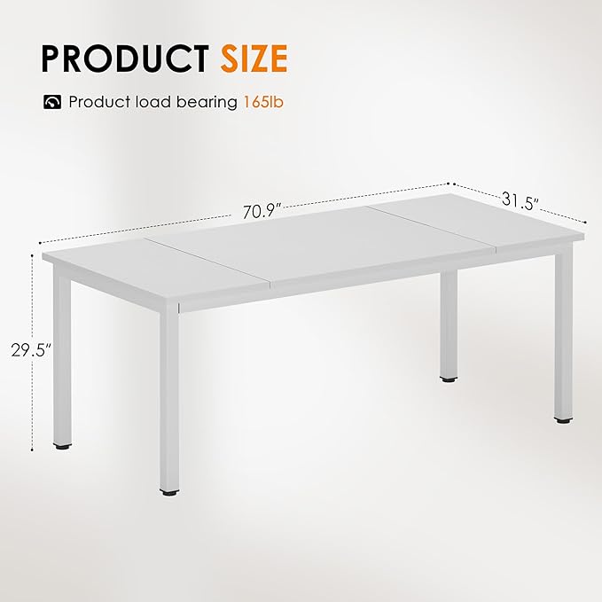 DlandHome Computer Desk, Large Executive Office Desk Computer Table Study Writing Workstation for Home Office,White,70.8 x 31.5 inch