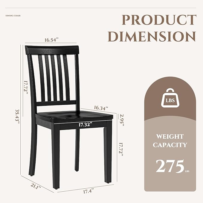 COLAMY Wooden Dining Chairs Set of 6, Solid Rubberwood Kitchen & Dining Room Chairs, High Spindle Back Windsor Style, Modern Dining Table Chairs, Non-Slip Foot Pads, Minimalist Home Furniture,Black