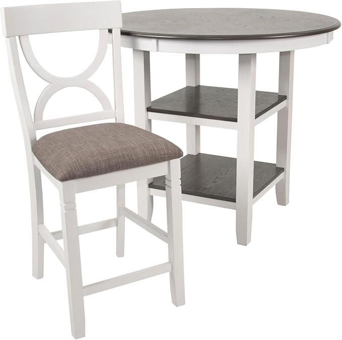Poundex 5 Piece Counter Height Dining Set in White and Gray