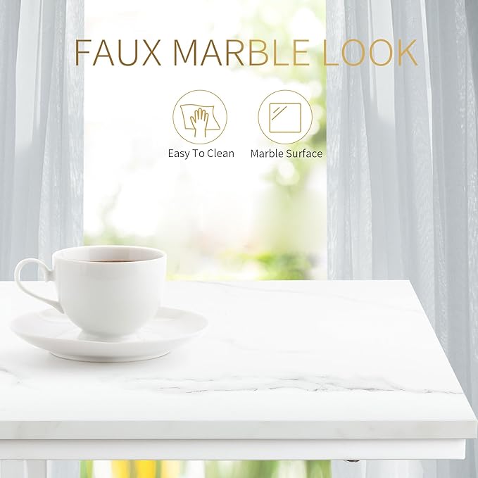 C Shaped End Table Set of 2 for Sofa and Bed, Slide Under Couch Tables, Side Table With Faux Marble Top, Small Under Table Tray for Living Room, Bedroom, White